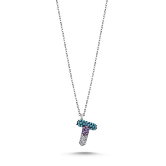 Wholesale -T- Initial Colored CZ Necklace