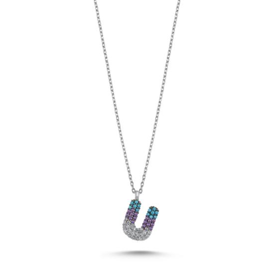 Wholesale -U- Initial Colored CZ Necklace