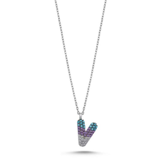 Wholesale -V- Initial Colored CZ Necklace