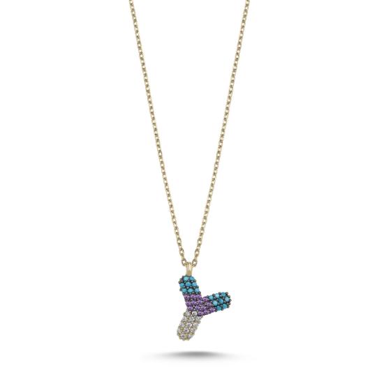 Wholesale -Y- Initial Colored CZ Necklace