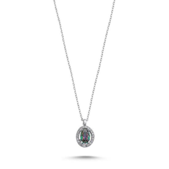 Wholesale Oval Mystic Topaz CZ Halo Solitaire Necklace