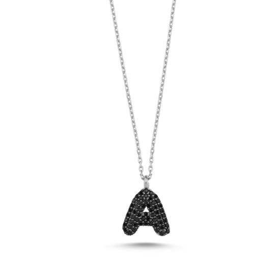 Wholesale -A- Initial Black CZ Necklace