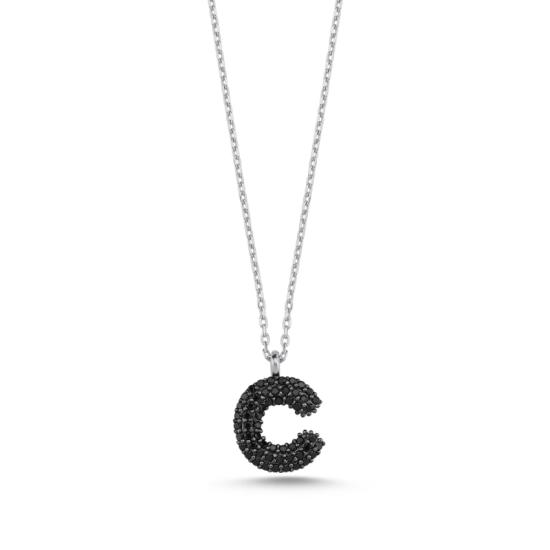 Wholesale -C- Initial Black CZ Necklace