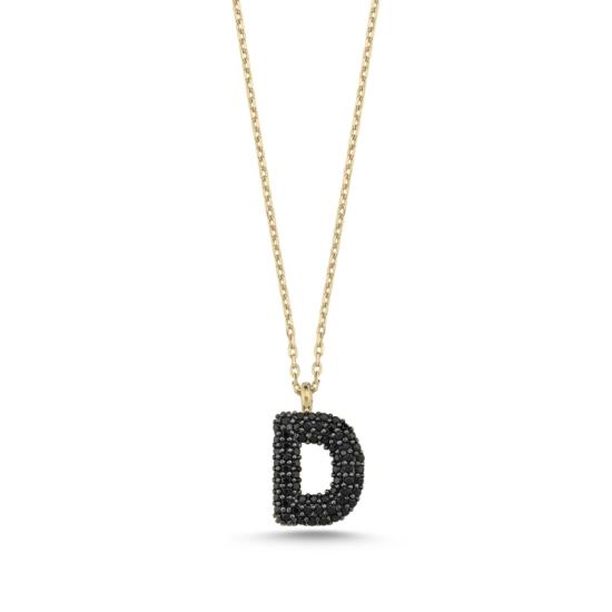 Wholesale -D- Initial Black CZ Necklace