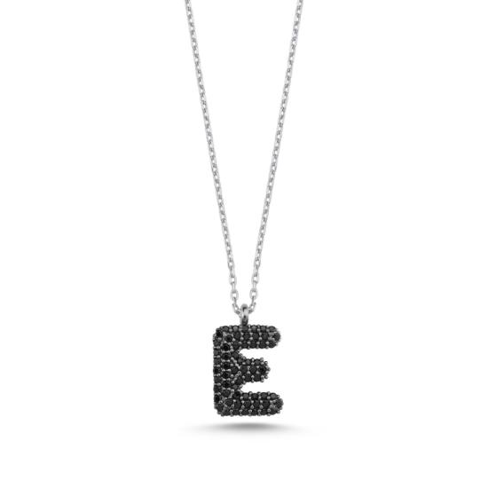 Wholesale -E- Initial Black CZ Necklace