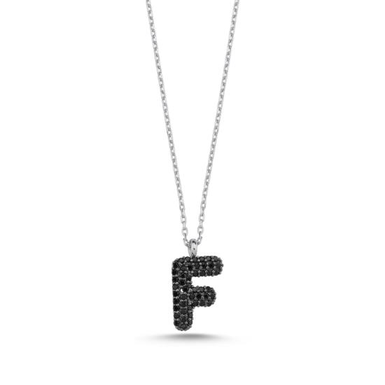 Wholesale -F- Initial Black CZ Necklace