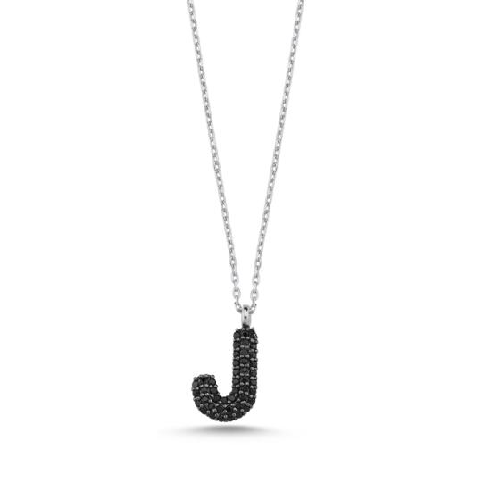 Wholesale -J- Initial Black CZ Necklace