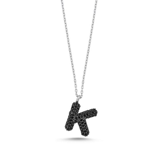 Wholesale -K- Initial Black CZ Necklace