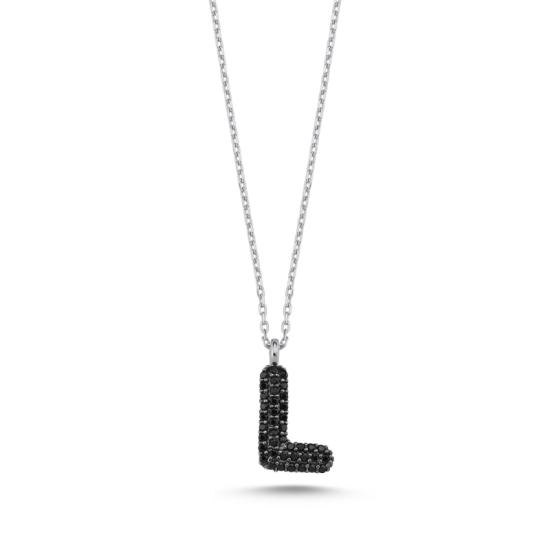 Wholesale -L- Initial Black CZ Necklace