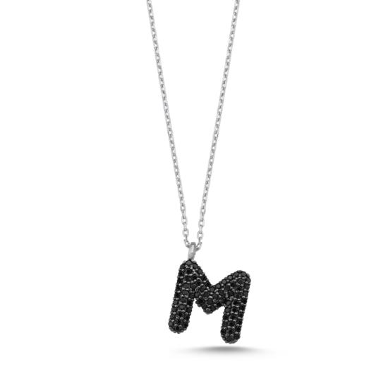 Wholesale -M- Initial Black CZ Necklace