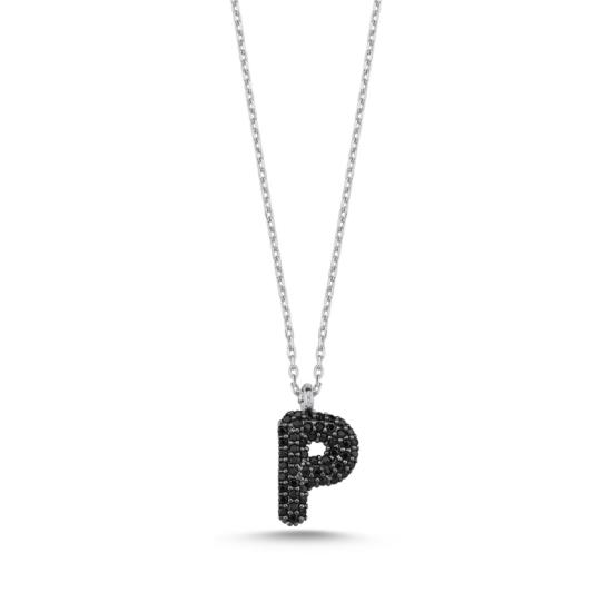 Wholesale -P- Initial Black CZ Necklace