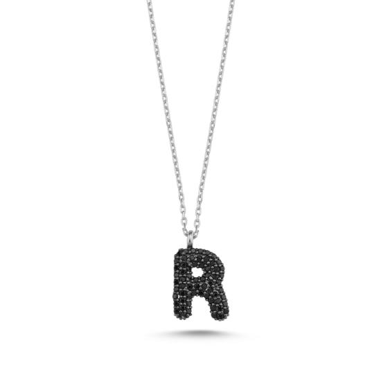 Wholesale -R- Initial Black CZ Necklace