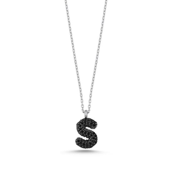 Wholesale -S- Initial Black CZ Necklace