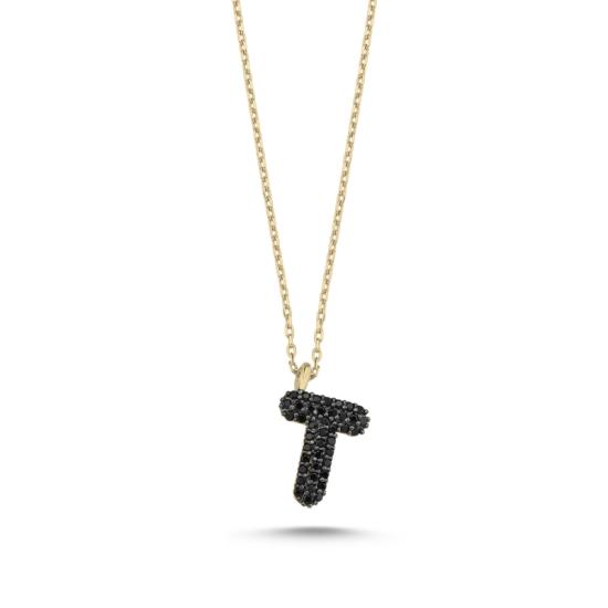 Wholesale -T- Initial Black CZ Necklace