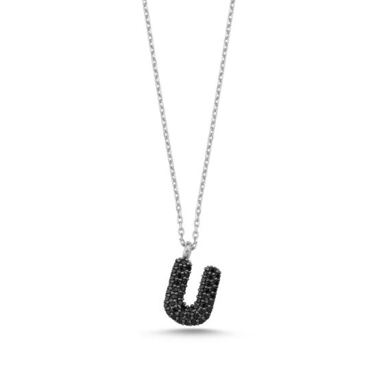 Wholesale -U- Initial Black CZ Necklace