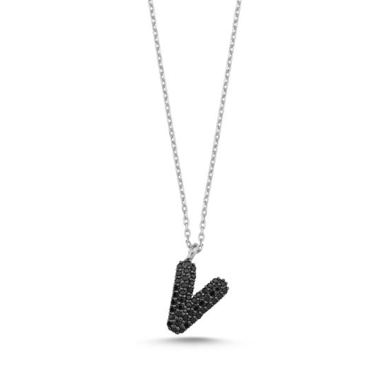 Wholesale -V- Initial Black CZ Necklace