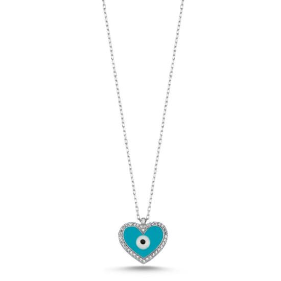 Wholesale Heart Enamel Evil Eye & CZ Necklace