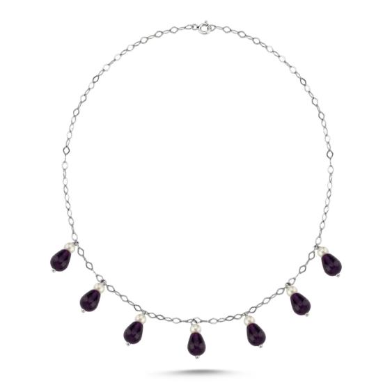 Wholesale Amethyst & Pearl Dangle Necklace