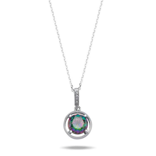 Wholesale 11mm Mystic Topaz Round & CZ Solitaire Necklace