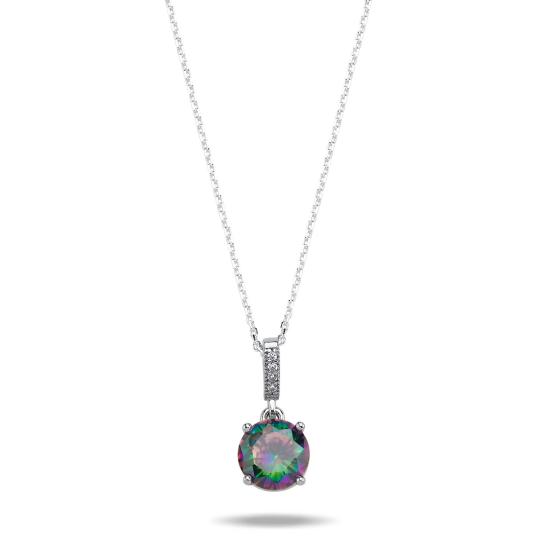 Wholesale 8mm Mystic Topaz Round & CZ Solitaire Necklace