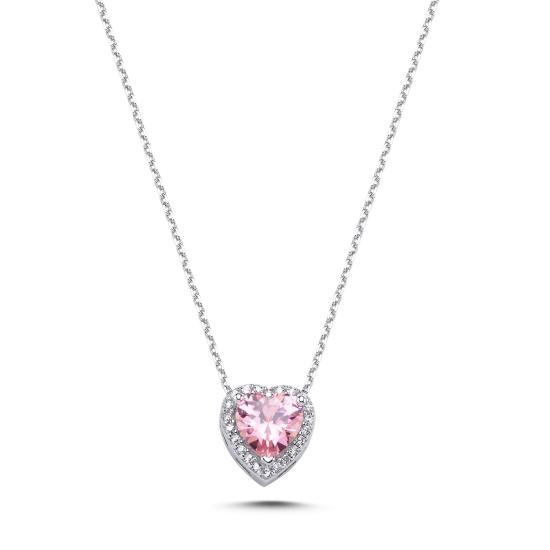 Wholesale Pink CZ Heart & Halo Solitaire Necklace