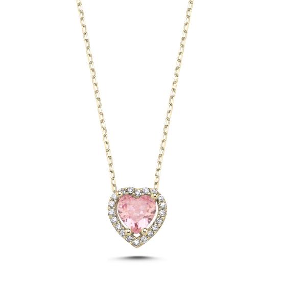 Wholesale Pink CZ Heart & Halo Solitaire Necklace