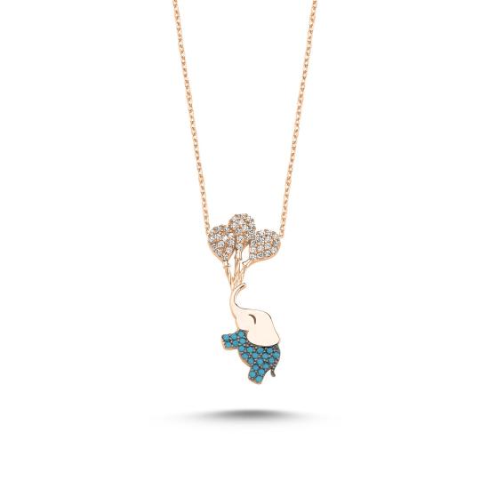 Wholesale Nano Turquoise CZ Balloon & Elephant Necklace