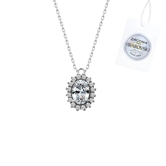 Swarovski Zirconia Oval Halo Solitaire Necklace