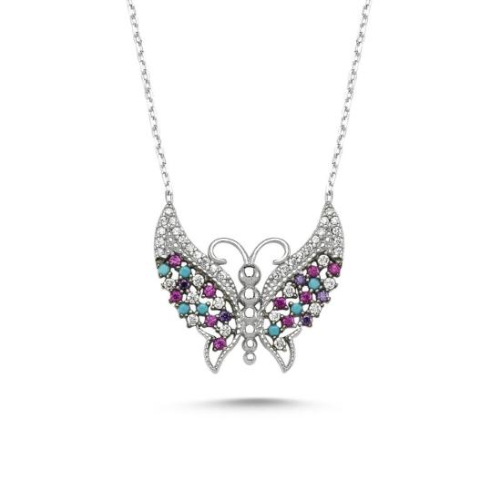 Wholesale CZ Colorful Butterfly Necklace