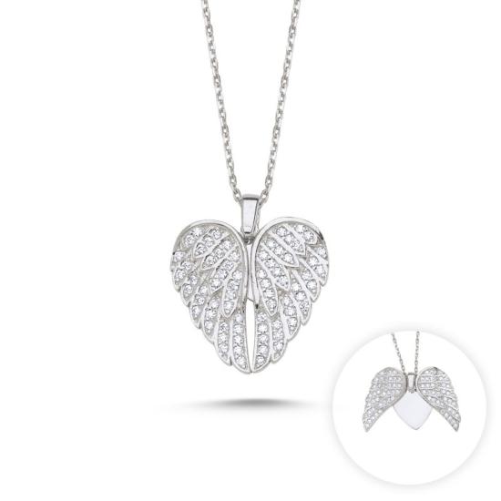 Wholesale Wings & Heart CZ Movable Necklace