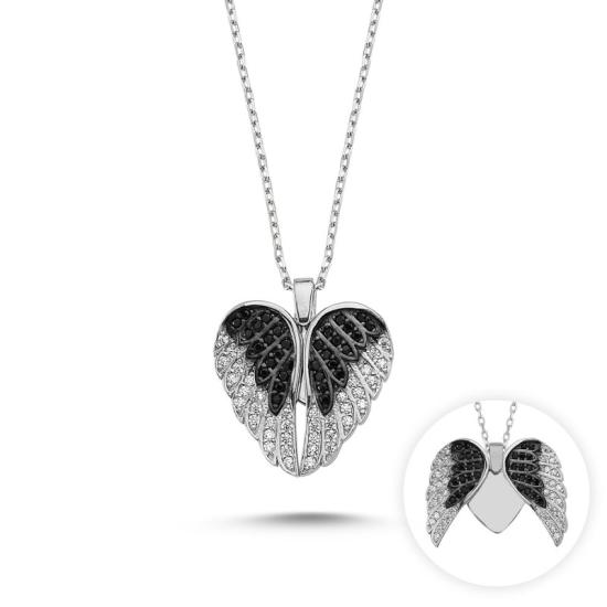 Wholesale Wings & Heart CZ Movable Necklace