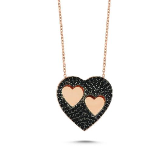 Wholesale Heart Black CZ Double Necklace