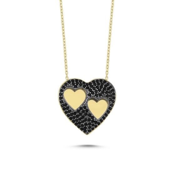 Wholesale Heart Black CZ Double Necklace