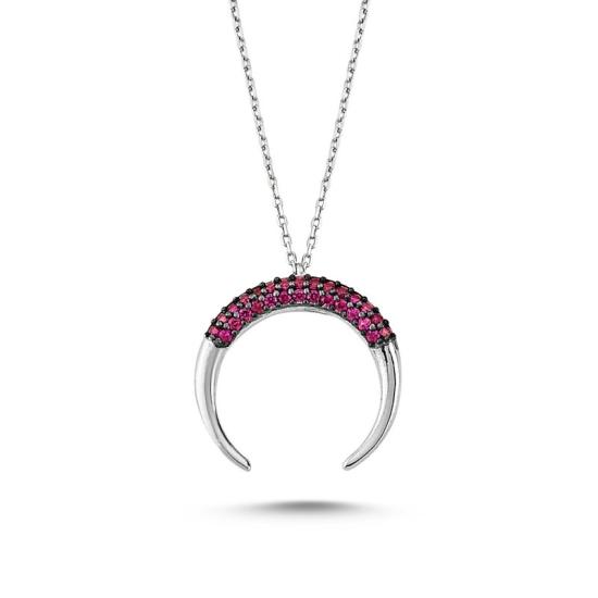 Wholesale Double Horn Necklace with Pink CZ