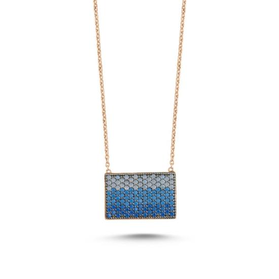 Wholesale Nano Blue Toning Rectangle Necklace