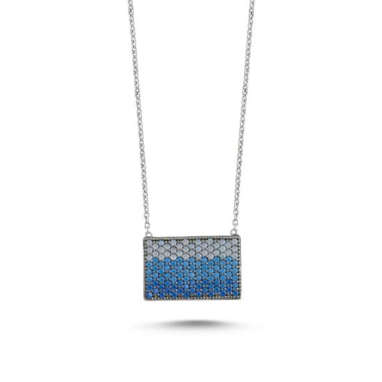 Wholesale Nano Blue Toning Rectangle Necklace