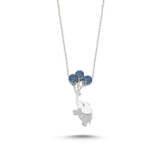 Wholesale Shades of Blue CZ Balloon & Elephant Necklace