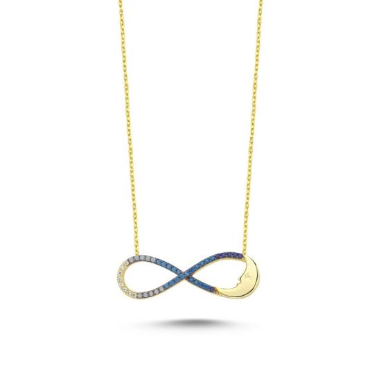 Wholesale Shades of Blue CZ Moon Inside Infinity Necklace