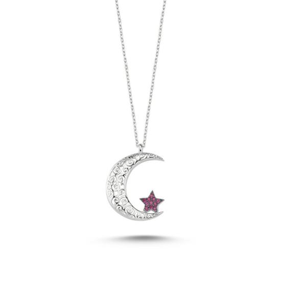 Wholesale Ajour Design CZ Star and Crescent Necklace