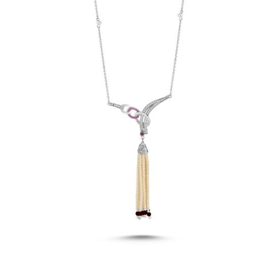 Wholesale CZ Necklace with Mallorca Pearl and Amethyst Tassel