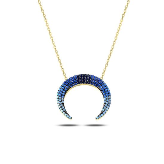 Wholesale Shades of Blue CZ Double Horn Necklace