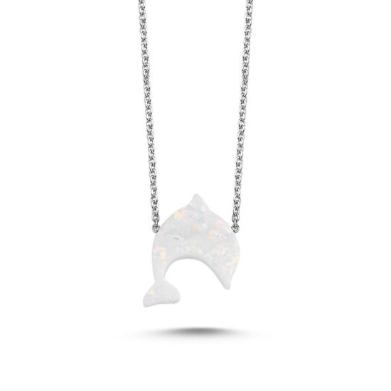 Wholesale White Opal Dolphin Necklace