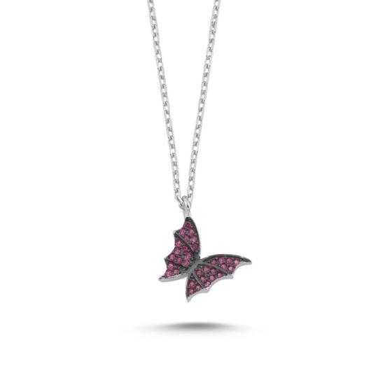 Wholesale Ruby CZ Butterfly Necklace