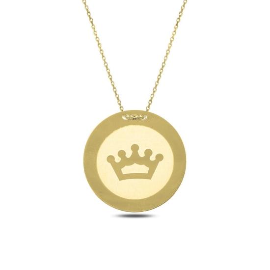 Wholesale Crown Laser Engraved Round Plate Necklace