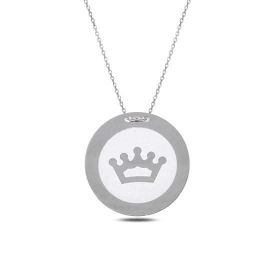 Wholesale Crown Laser Engraved Round Plate Necklace