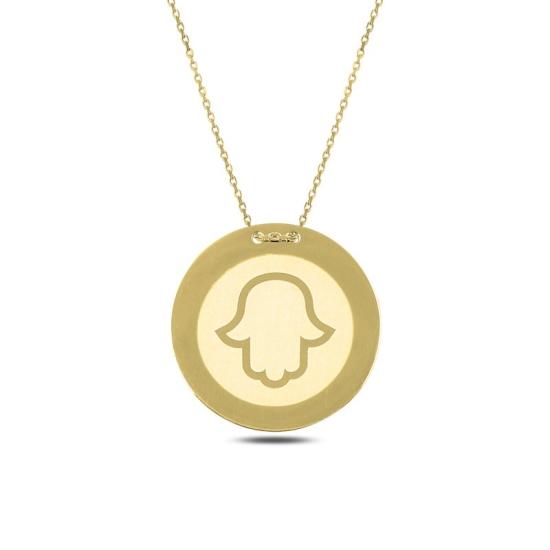 Wholesale Hamsa Laser Engraved Round Plate Necklace