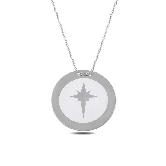 Wholesale Polaris Laser Engraved Round Plate Necklace