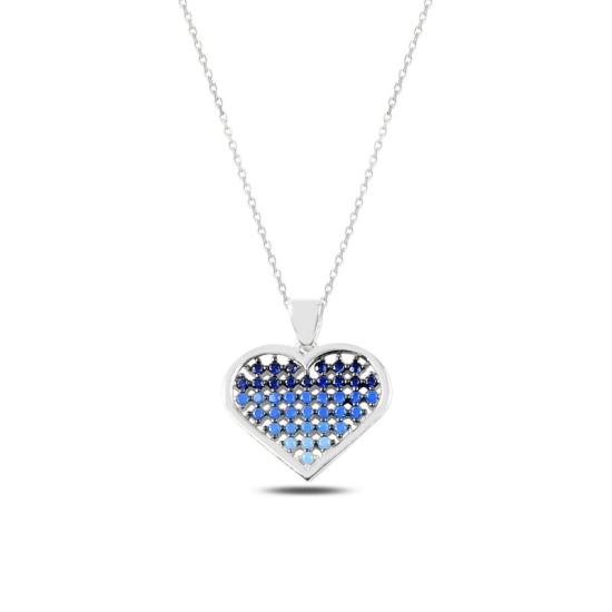 Wholesale Heart in Circle Nano Shades of Blue Necklace