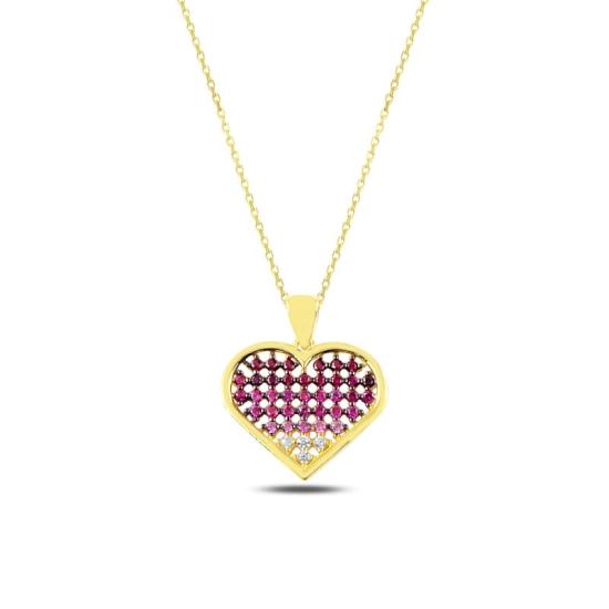 Wholesale Heart in Circle Nano Shades of Pink Necklace