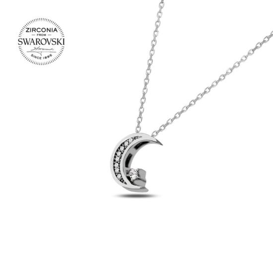 Wholesale Swarovski Zirconia Crescent Moon & Star Necklace